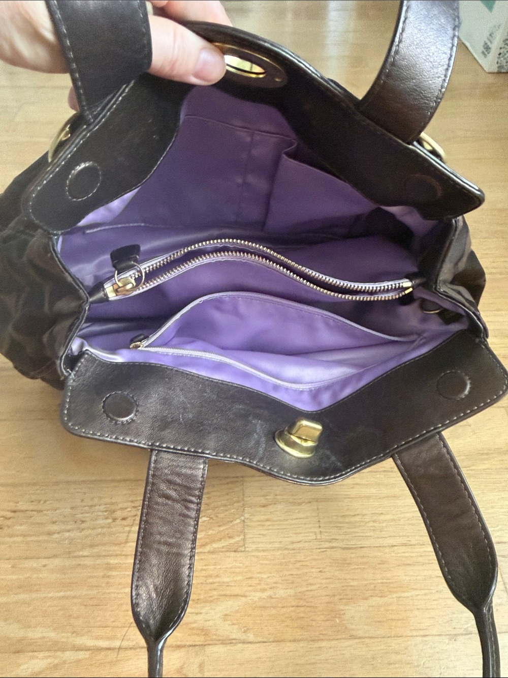 Coach Dark Brown Signature Shoulder Bag with Gold Hardware - Picture 4 of 4